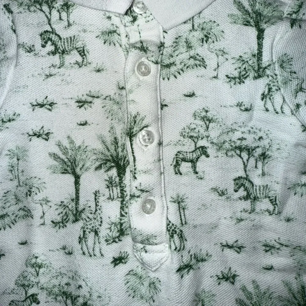 Janie and Jack Baby Tropical Toile Polo Romper Green and White Size 0-3months